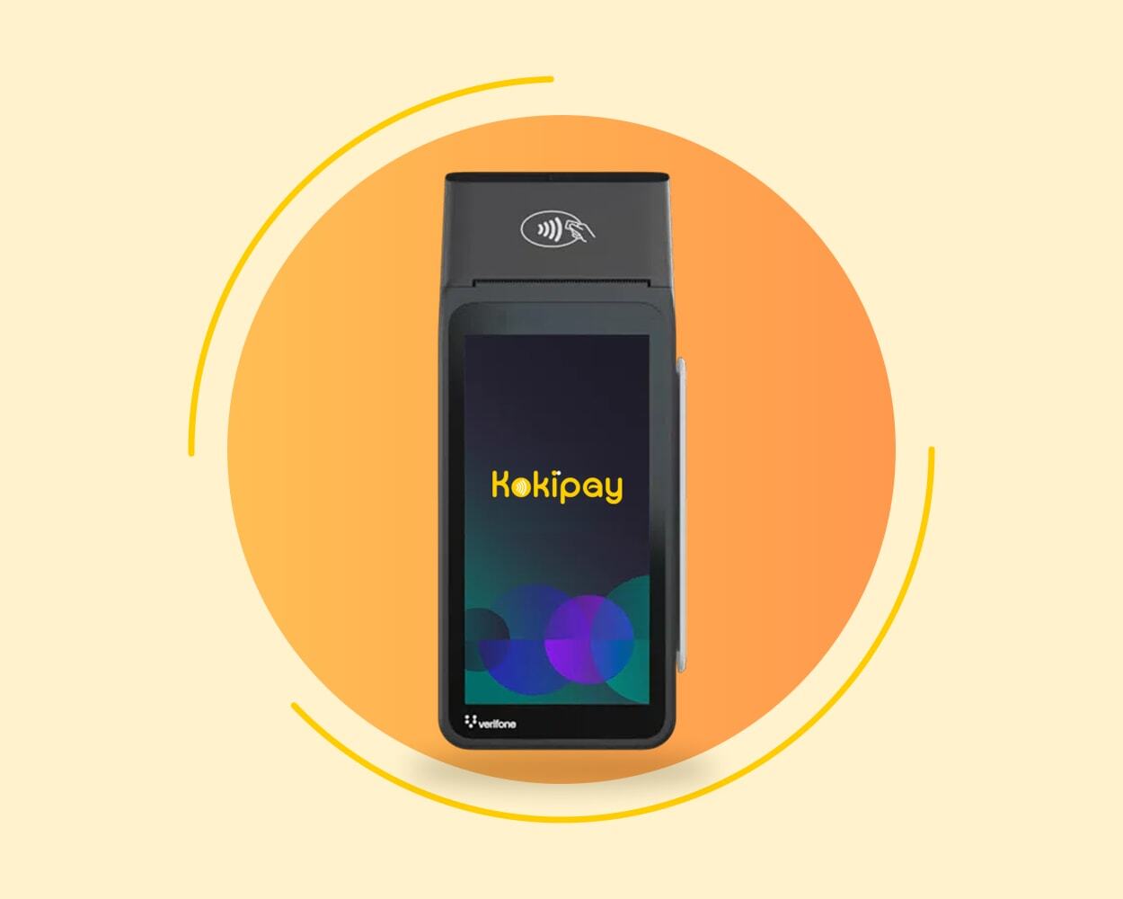 The Kokipay EFTPOS terminal: a handheld touchscreen device showing the Kokipay logo