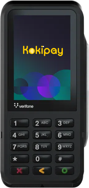 Verifone P630L countertop EFTPOS terminal with a keypad, showing the Kokipay logo